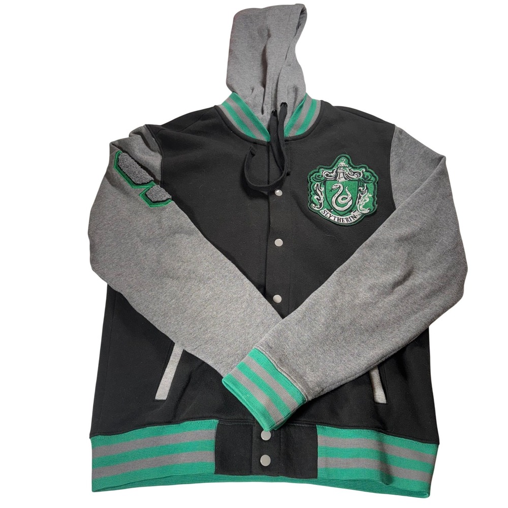 Harry Potter Slytherin Letterman Jacket Hoodie Green Silver Mens Medium‎